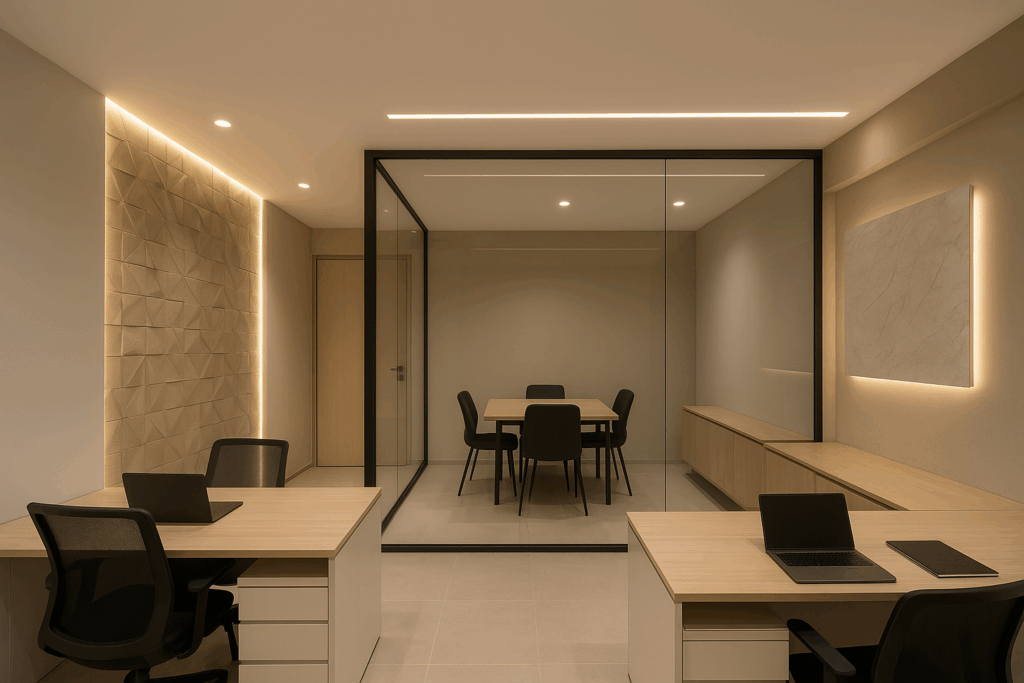 Premium small office design with modern interiors by Morphora Spaces